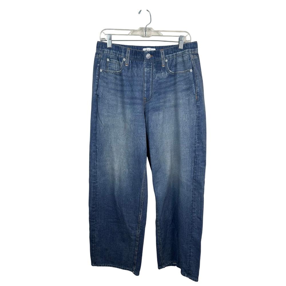 Rag & Bone Miramar Pants Women LG Blue Excellent Wide Leg Denim Print Terry